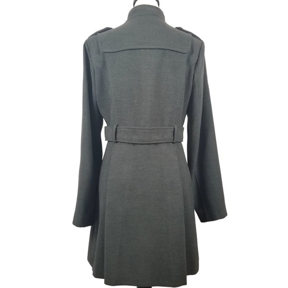 American Rag Long Charcoal Military Style Belted Flared Overcoat - Women… - Picture 3 of 11